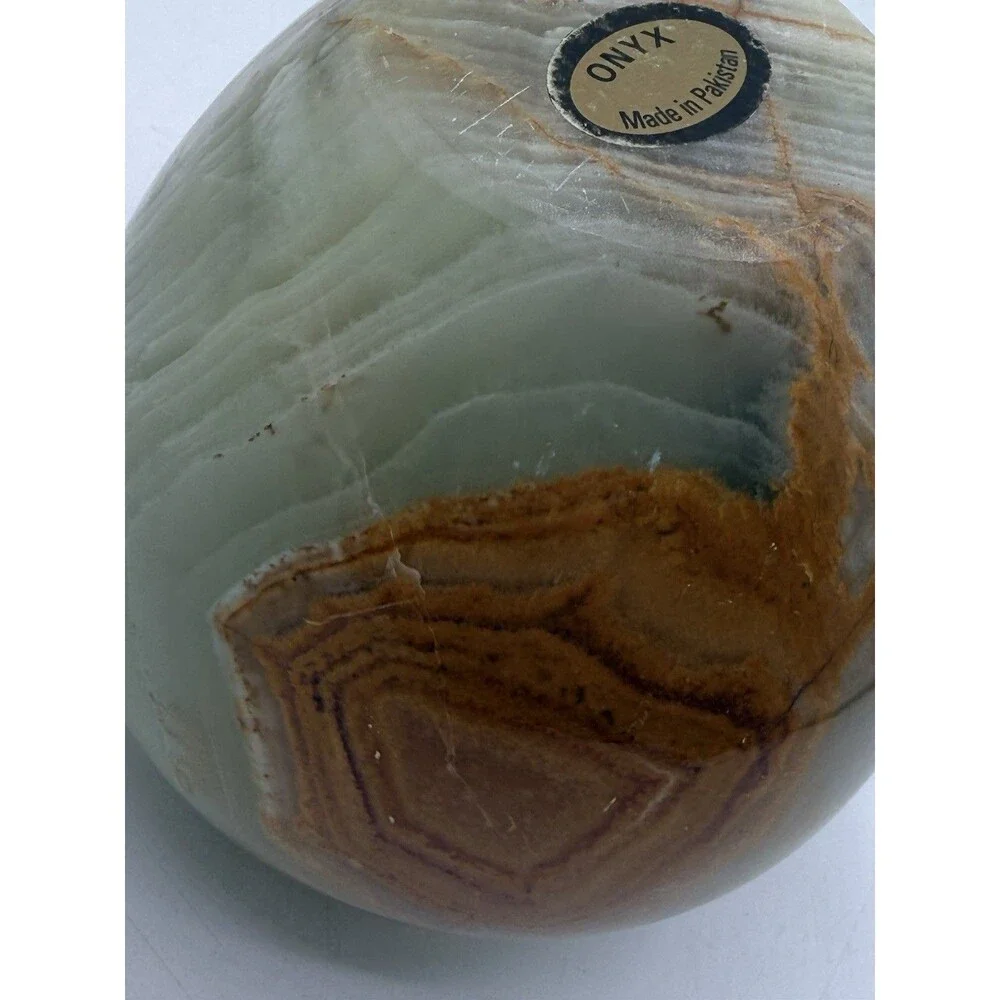 Green Brown Onyx Apple Paperweight Carved Polished Solid Marble Natural Stone 4”